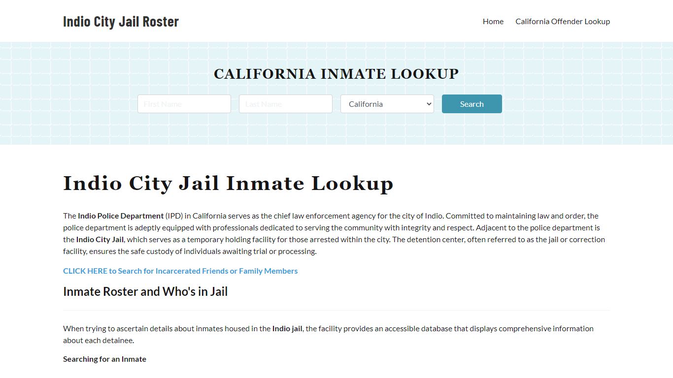 Indio Police Department & City Jail, CA Inmate Roster, Arrests, Mugshots