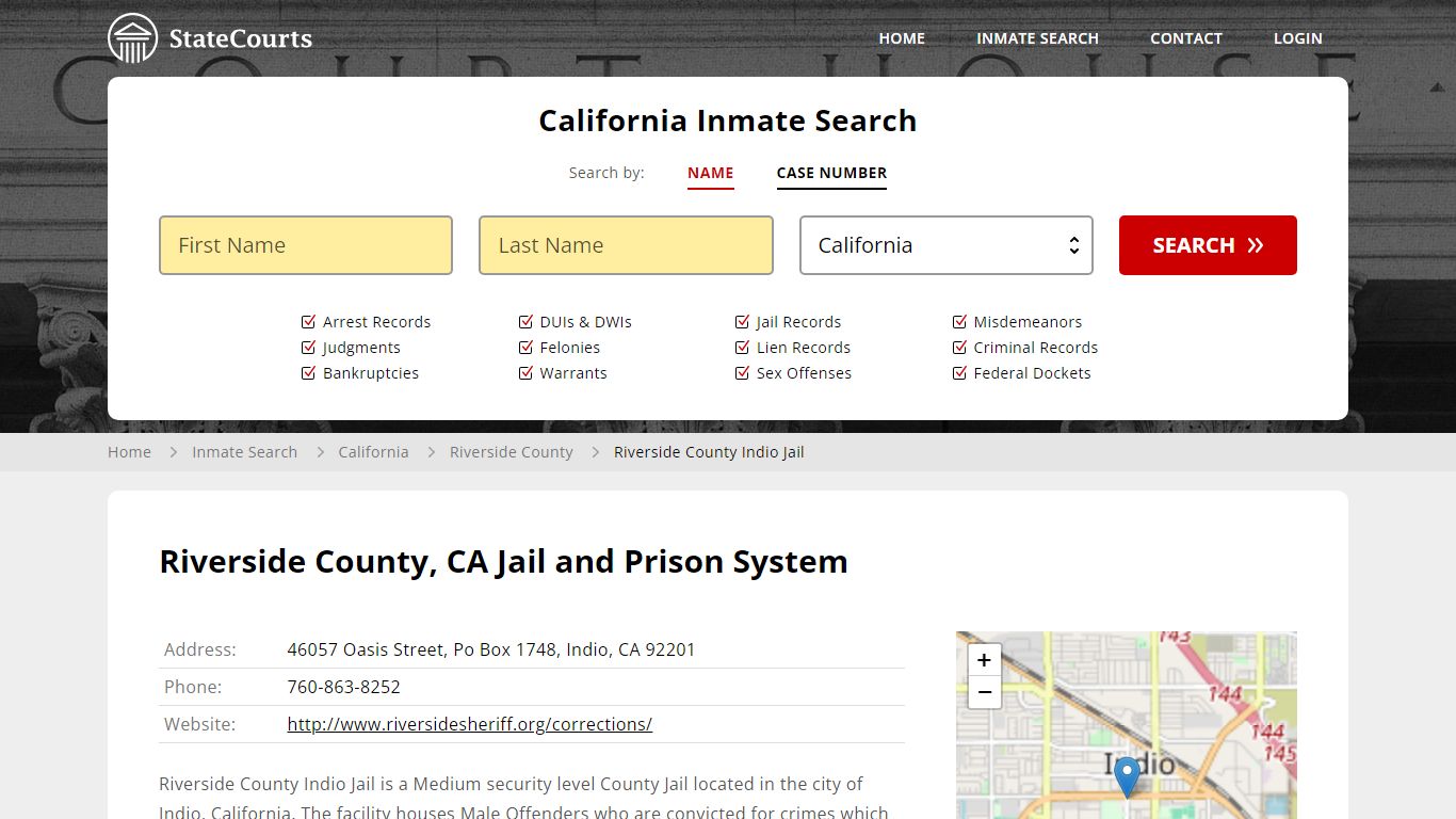 Riverside County Indio Jail Inmate Records Search, California - StateCourts